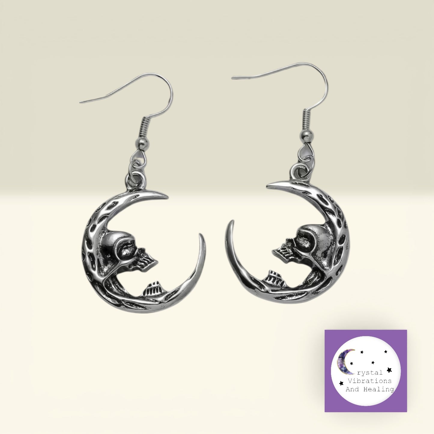 Half Skull Face and Crescent Moon Earrings *
