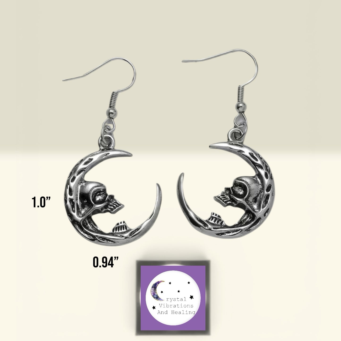 Half Skull Face and Crescent Moon Earrings *