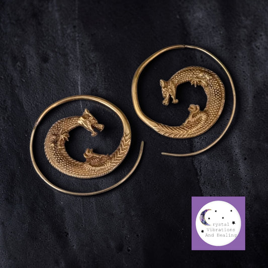 Vintage Carved Dragon Body Hoop Earrings *
