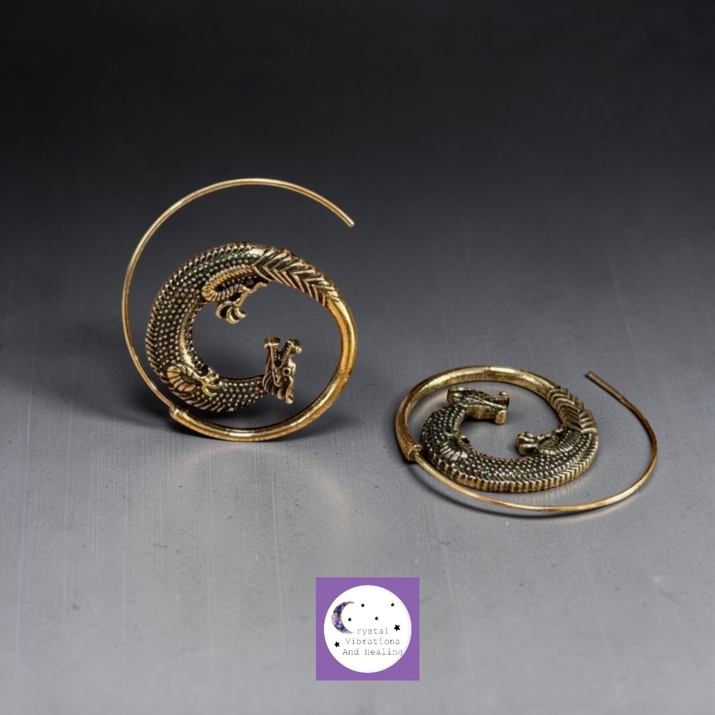 Vintage Carved Dragon Body Hoop Earrings *