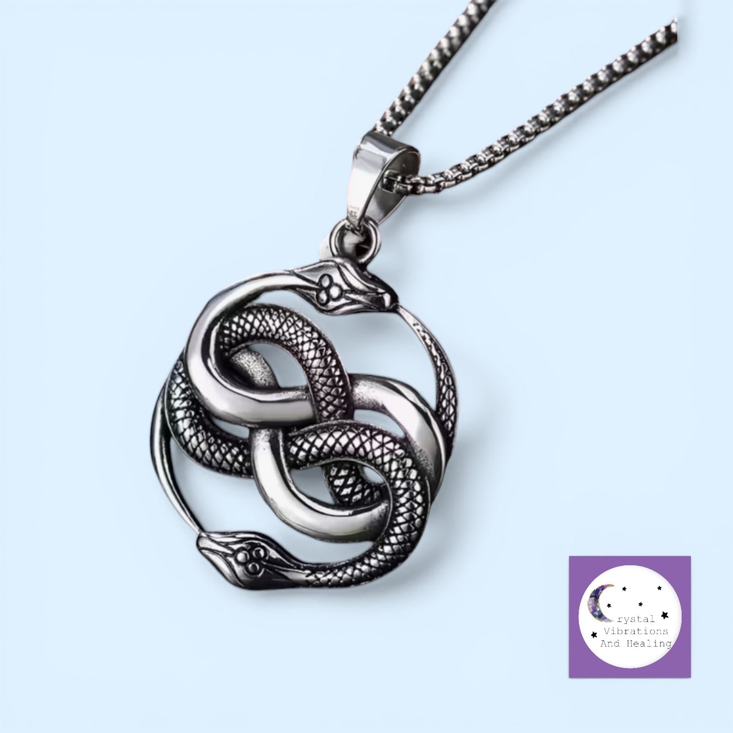 Double Snake Ouroboros Pendant and 23" Necklace