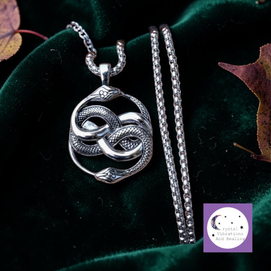 Double Snake Ouroboros Pendant and 23" Necklace