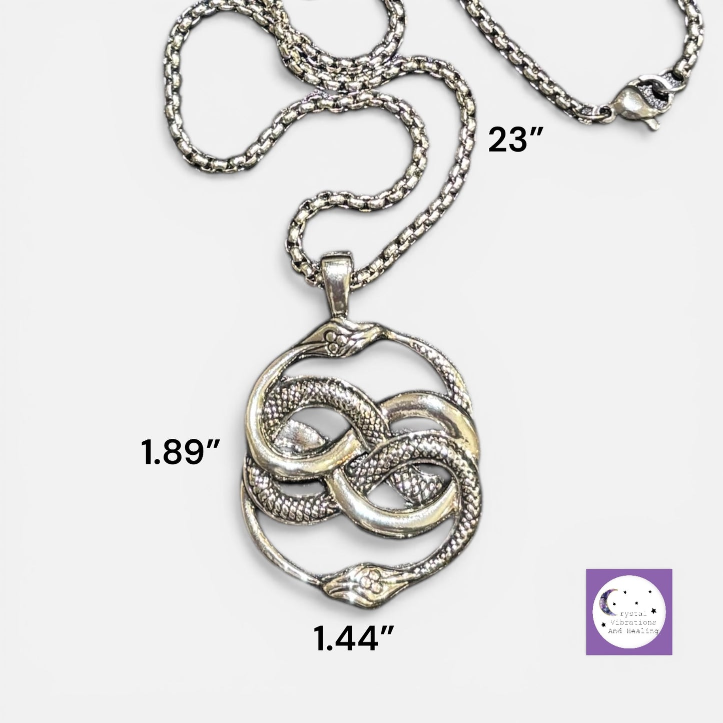 Double Snake Ouroboros Pendant and 23" Necklace