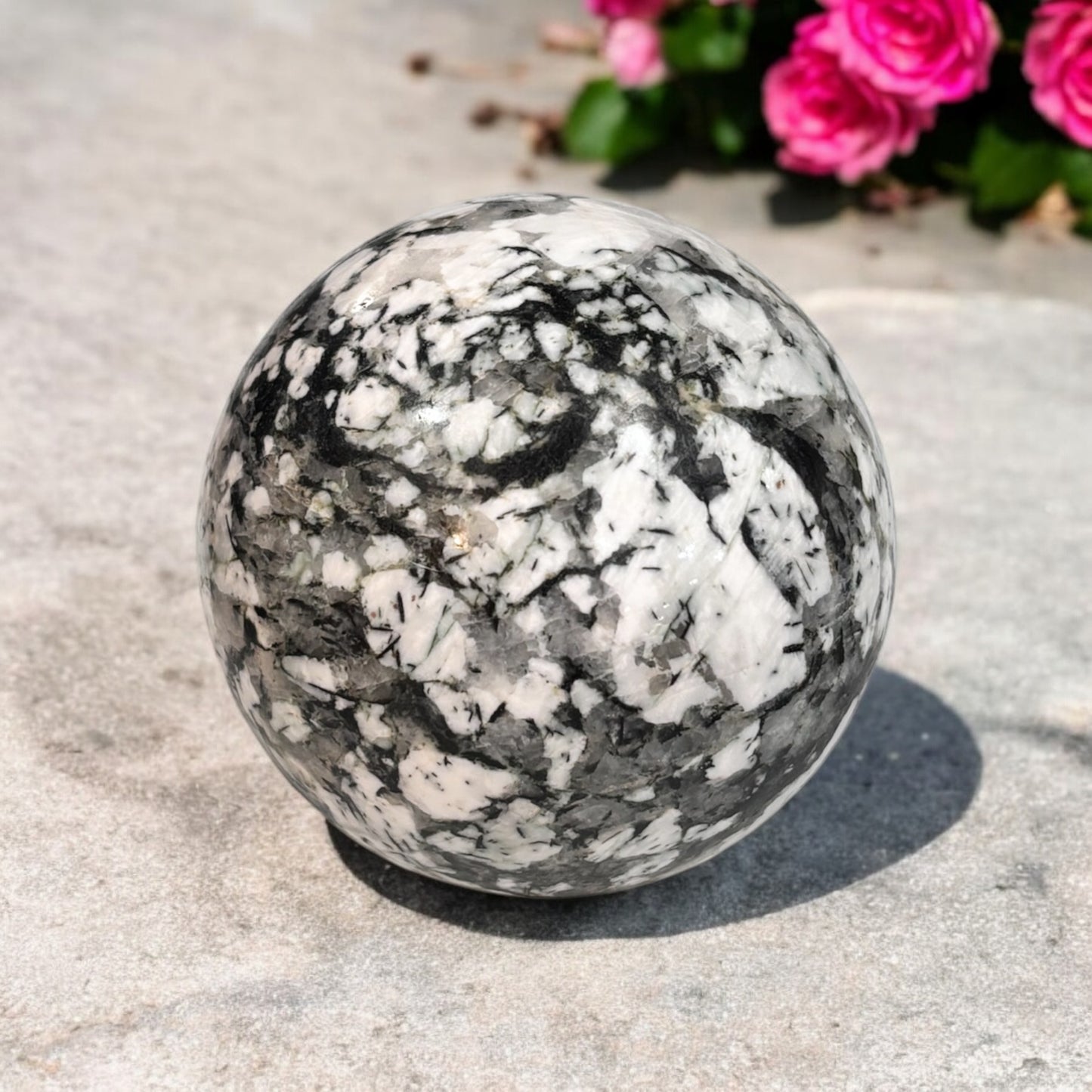 Black Tourmaline and Albite Sphere **