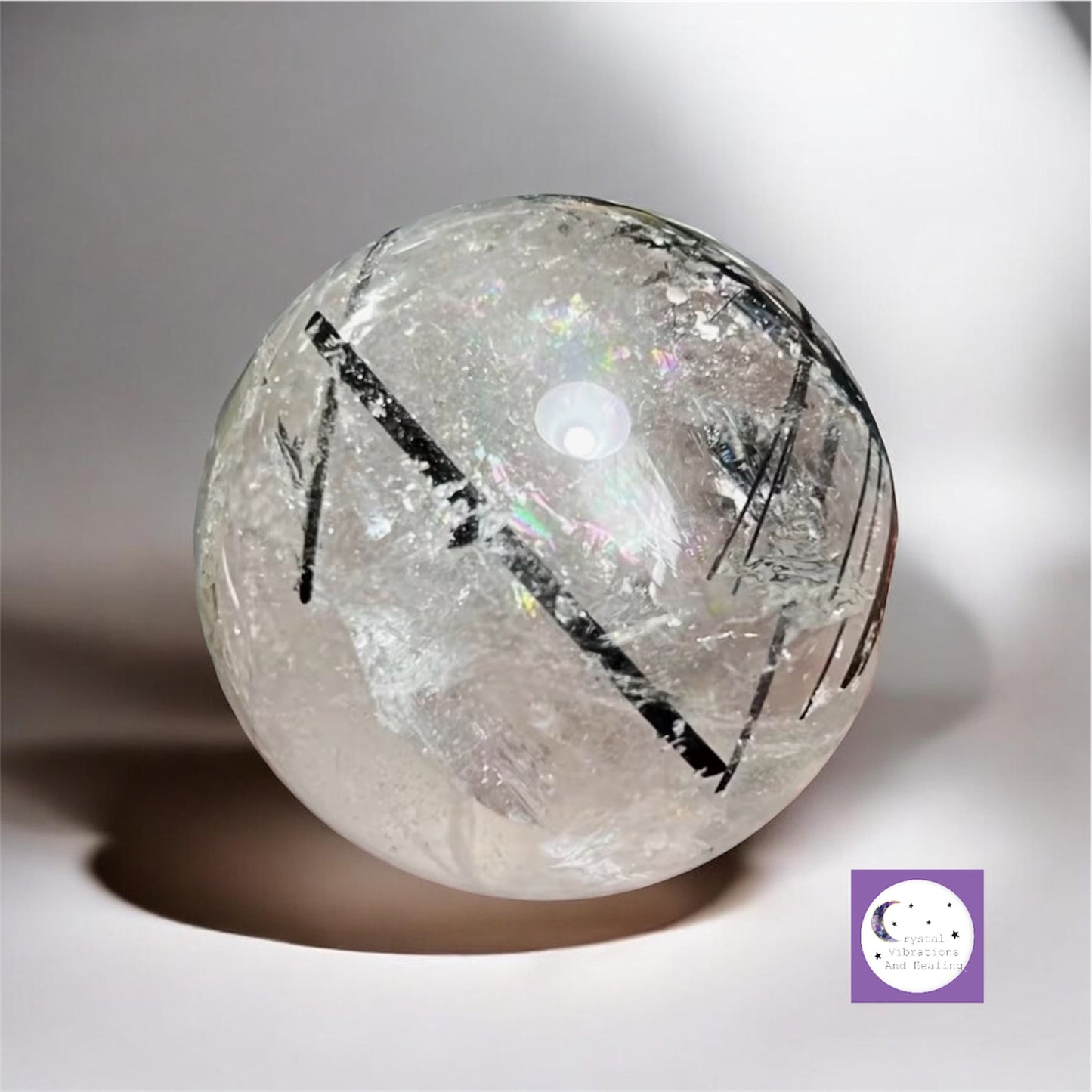 Black Tourmalated Clear Quartz Sphere