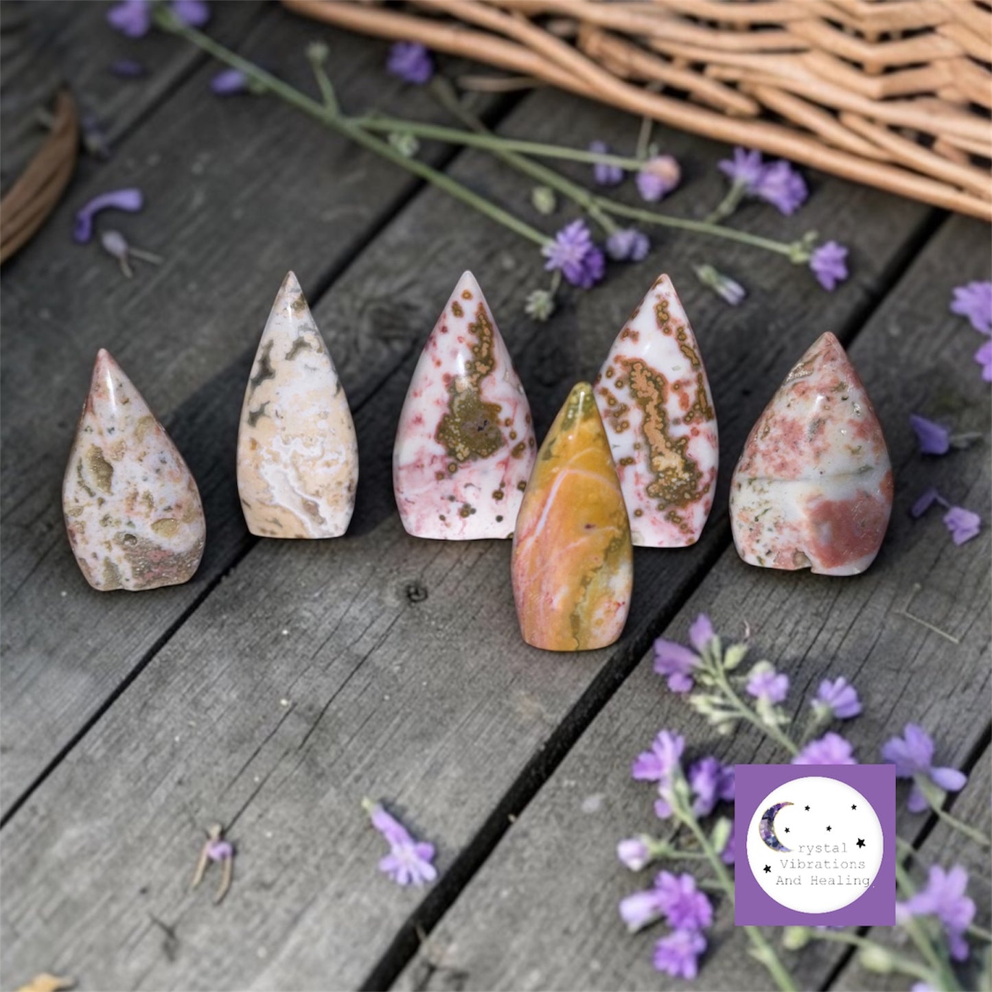 8th Vein Ocean Jasper Teardrop Flame