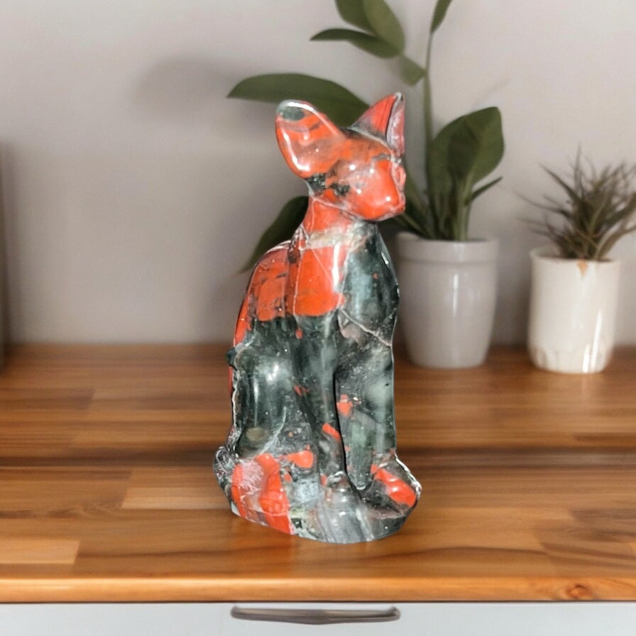 African Bloodstone Bastet Cat Carving