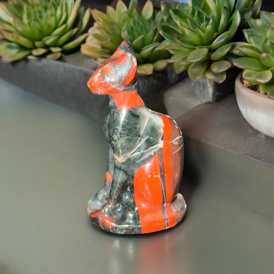 African Bloodstone Bastet Cat Carving