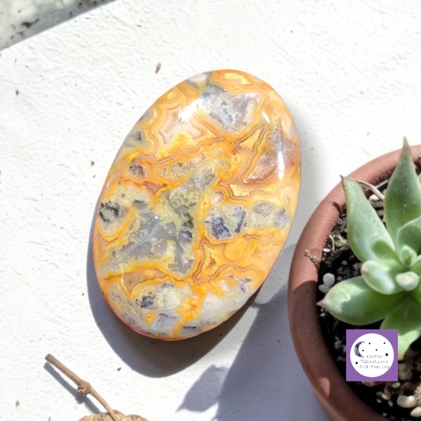 Yellow Crazy Lace Agate Palm Stone **