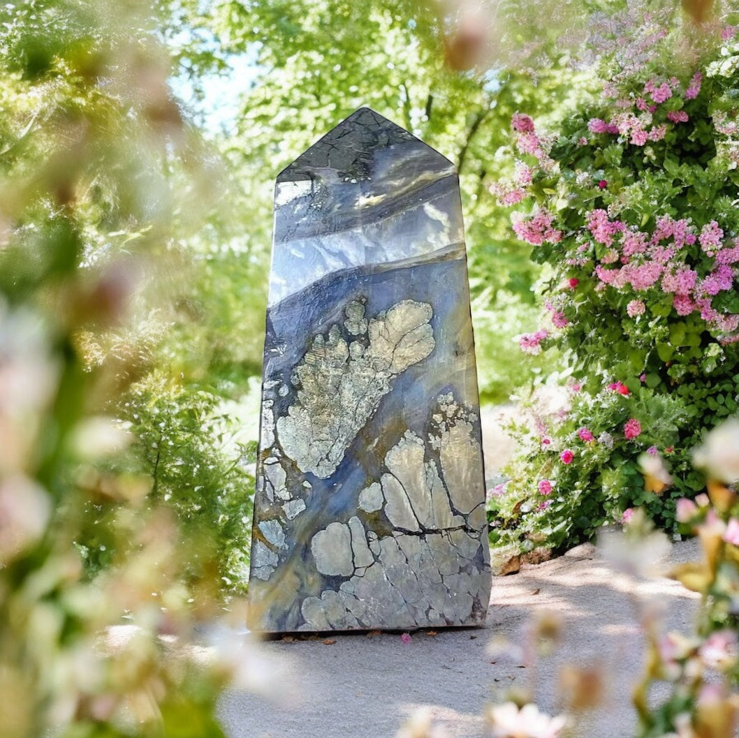 White Jade with Pyrite Obelisk Tower