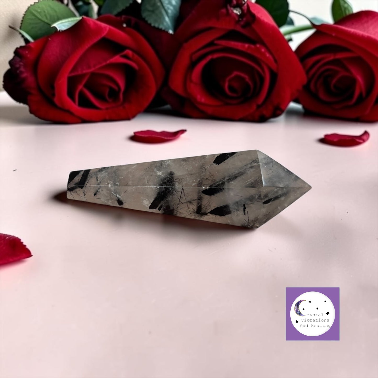 Black Tourmalated Clear Quartz Freeform Wand