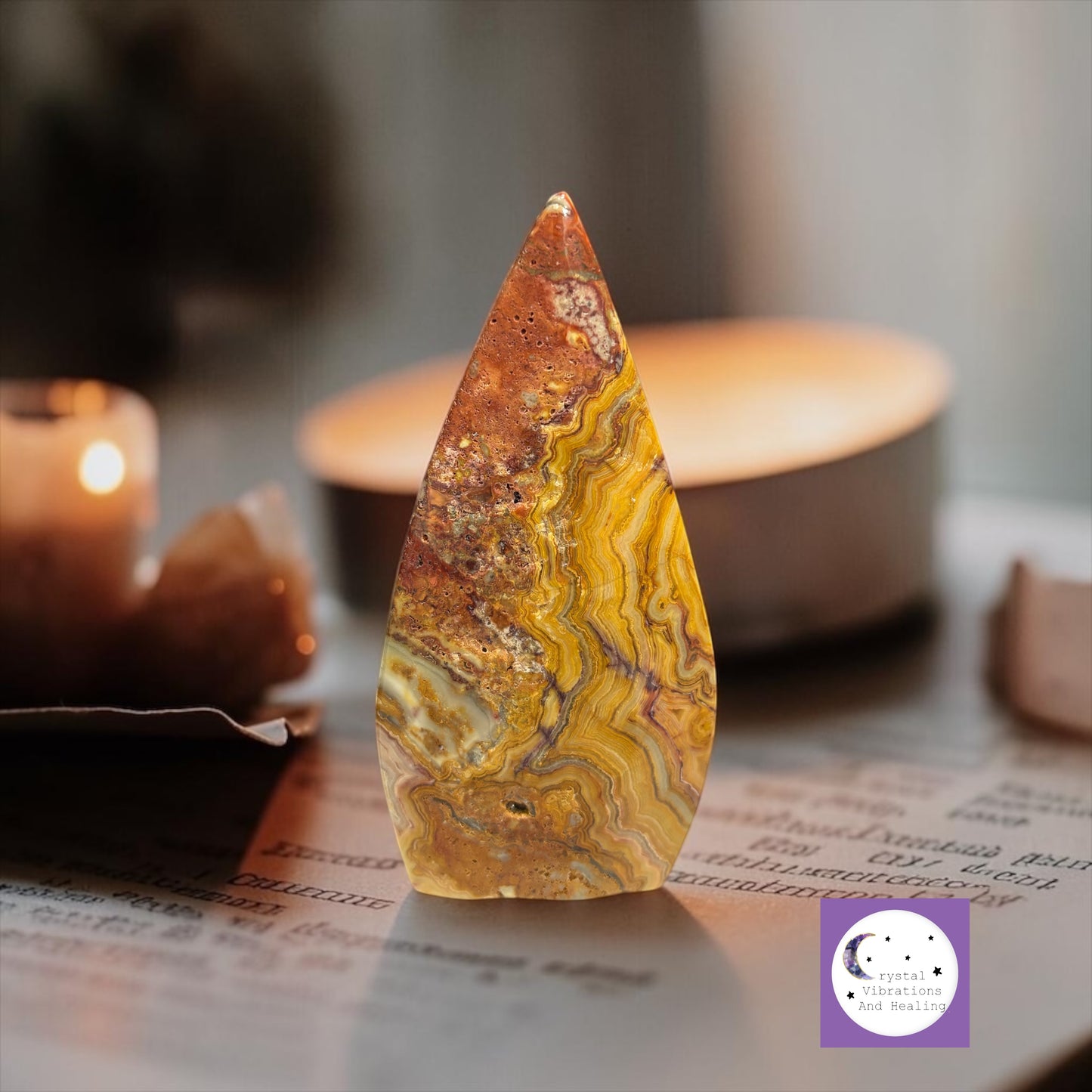 Yellow Lace Agate Freeform Teardrop **