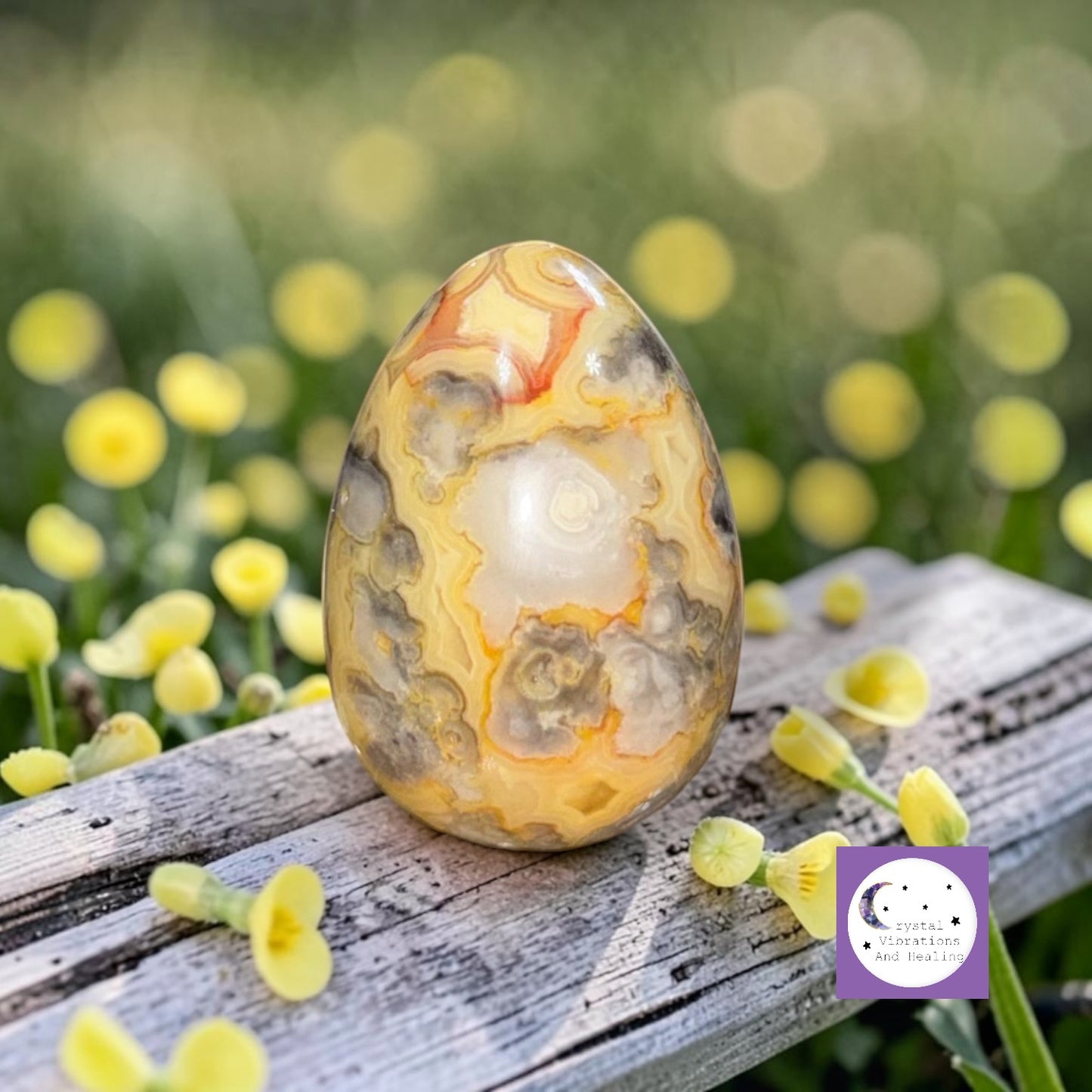 Yellow Lace Agate Egg Carving *