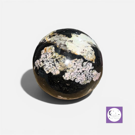 Blossom Black Jade with Pink Thulite Sphere **