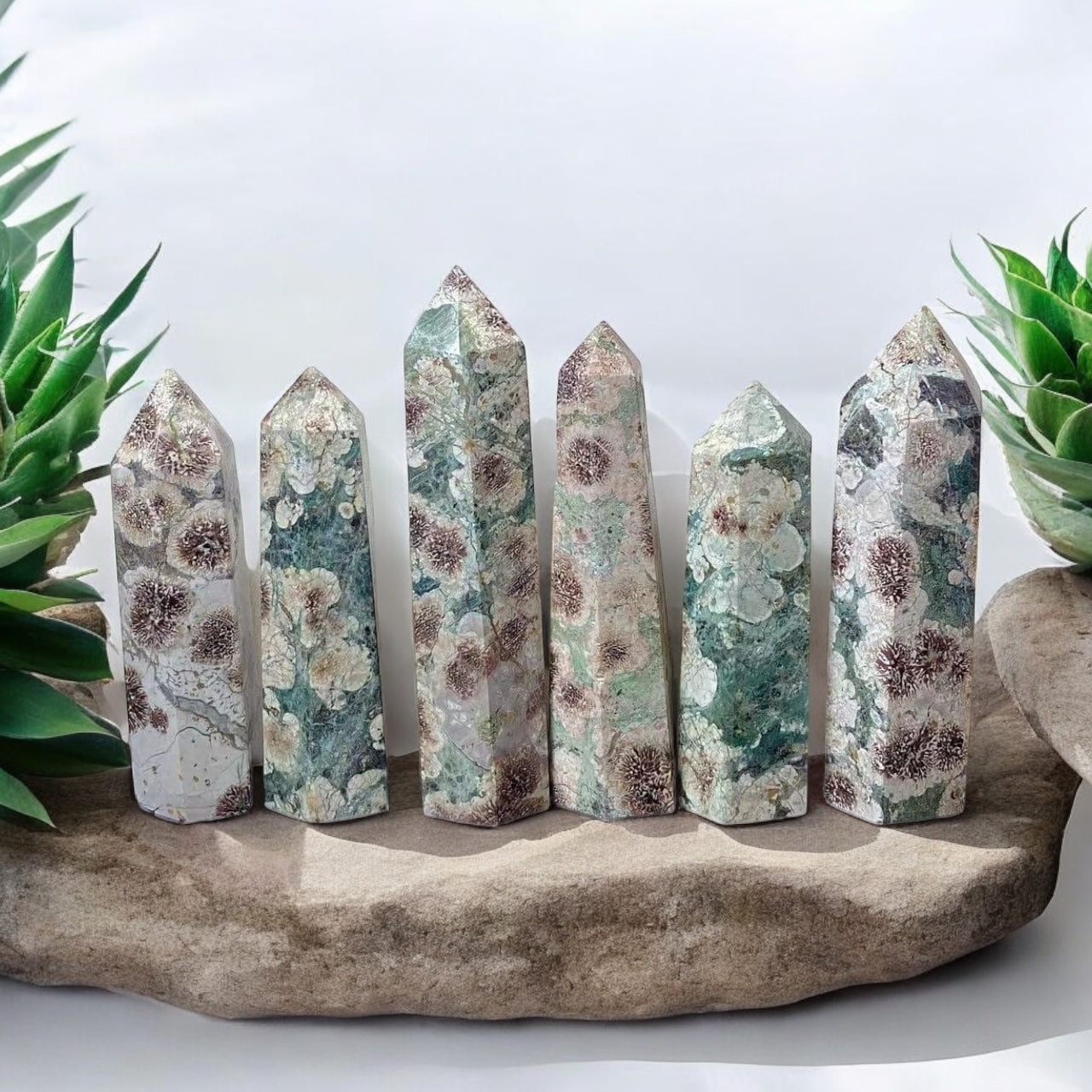 Green Cherry Blossom Jasper Obelisk Tower *