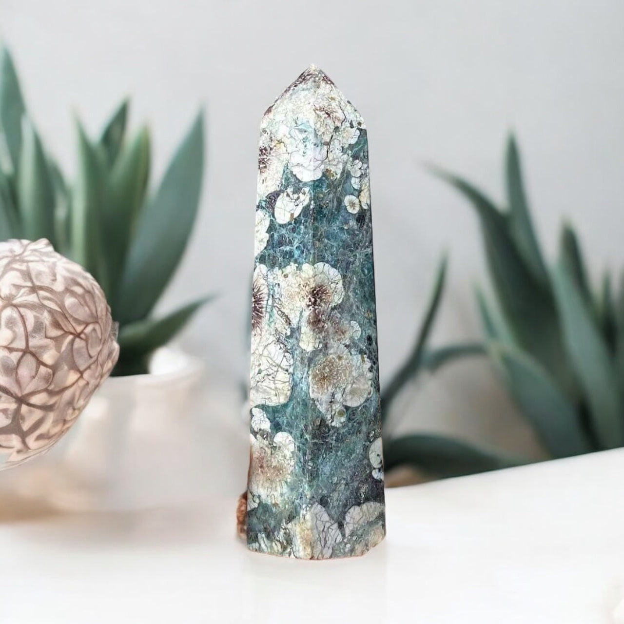 Green Cherry Blossom Jasper Obelisk Tower *