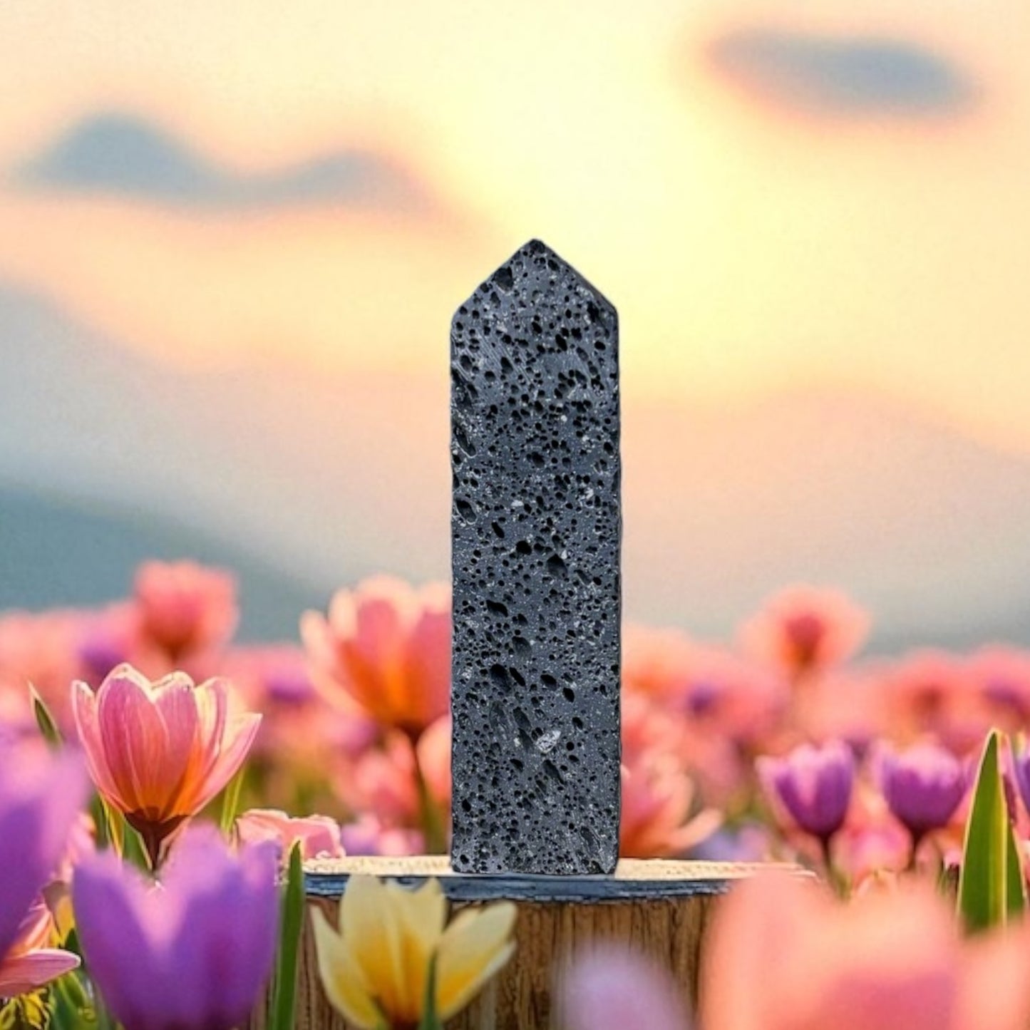 Black Lava Stone Tower Obelisk Point *