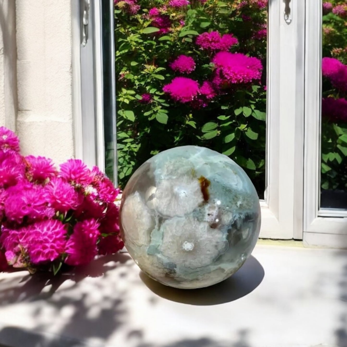 Green Flower Agate, Green Cherry Blossom. Green Sakura Sphere