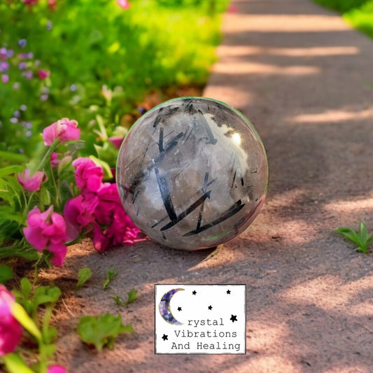 Black Tourmalated Clear Quartz Sphere