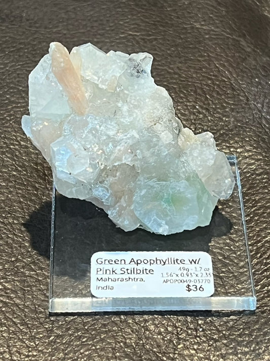 Green Apophyllite w/  Pink Stilbite Specimen