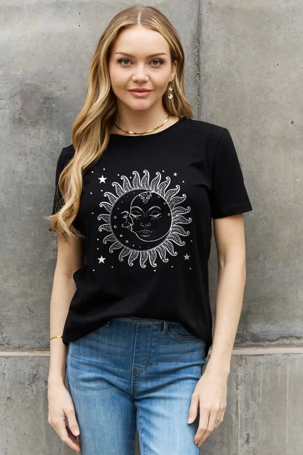 Simply Love Sun and Star Graphic Cotton Tee - Crystal Vibrations & Healing