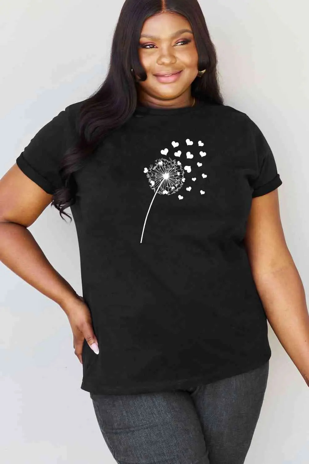 Simply Love Full Size Dandelion Heart Graphic Cotton T-Shirt - Image #1