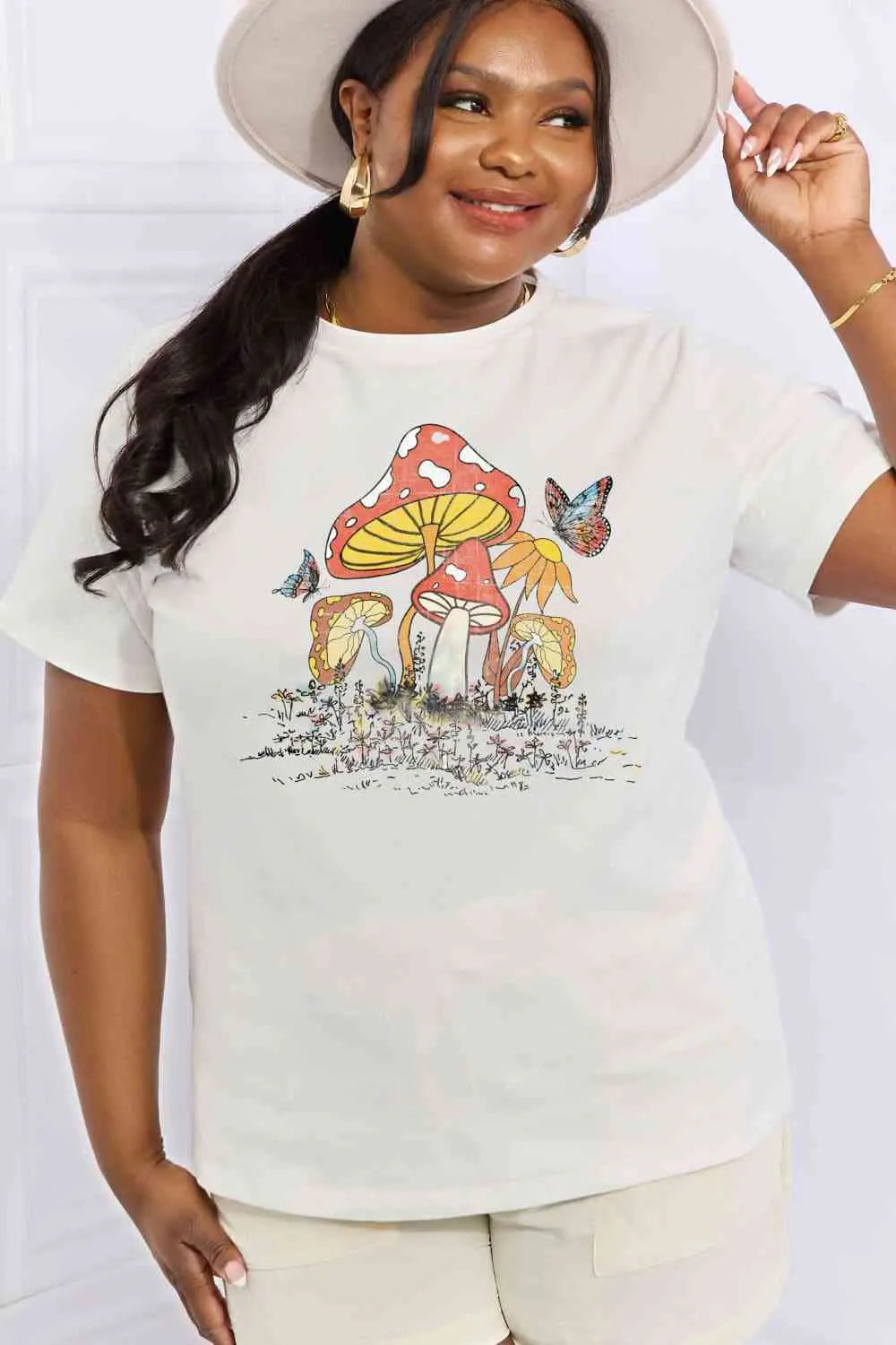 Simply Love Full Size Mushroom & Butterfly Graphic Cotton T-Shirt - Image #16