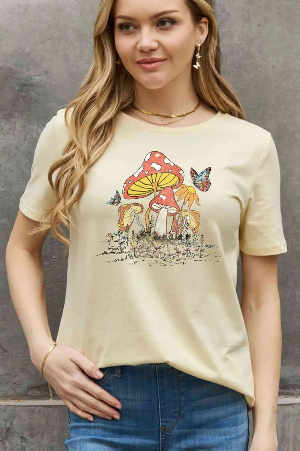 Simply Love Full Size Mushroom & Butterfly Graphic Cotton T-Shirt - Image #20