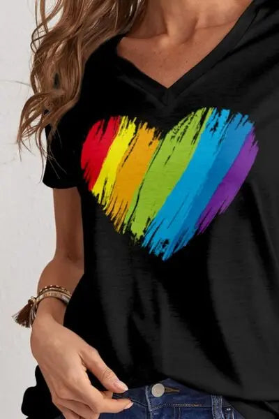 Heart V-Neck Dropped Shoulder T-Shirt - Image #3