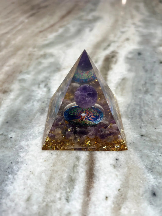 Amethyst Orgonite Pyramid - Crystal Vibrations & Healing