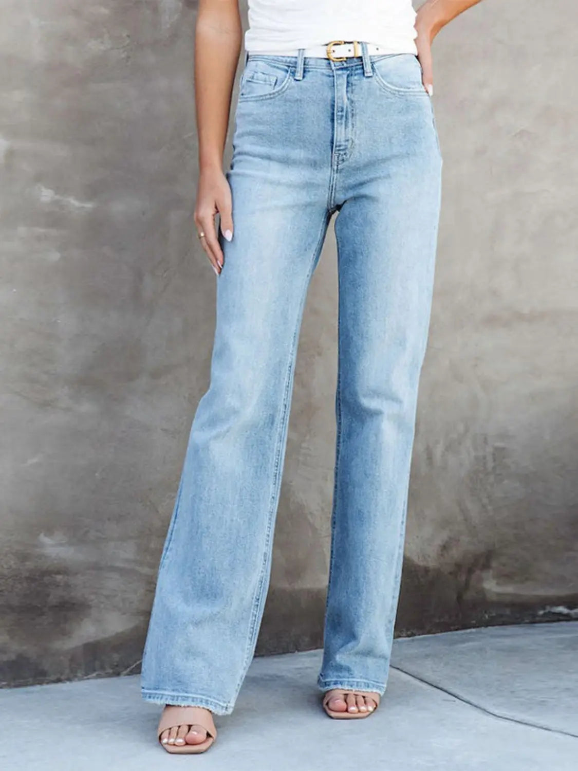 Washed Straight Leg Jeans - Image #1
