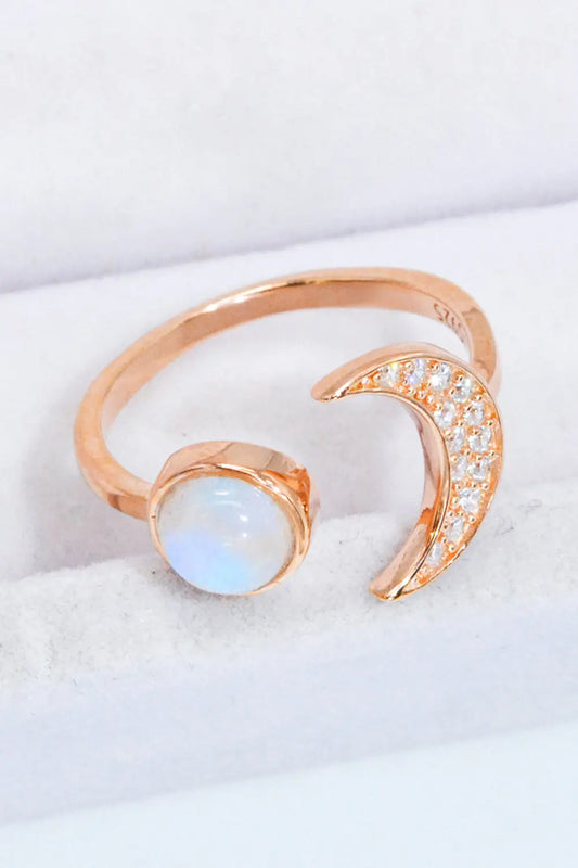 Natural Moonstone and Zircon Sun & Moon Open Ring - Crystal Vibrations & Healing