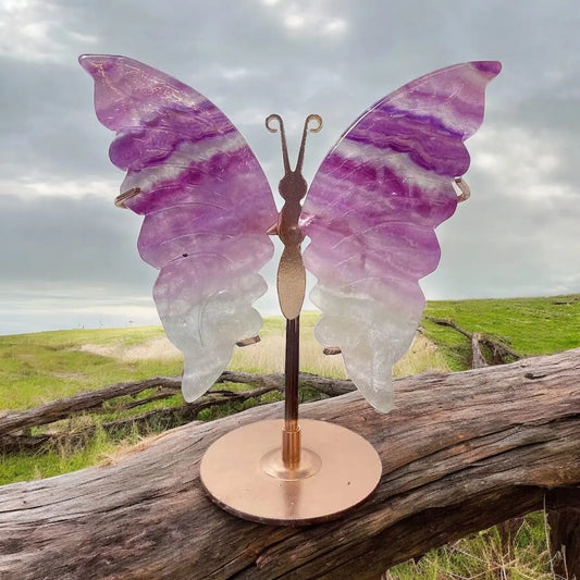 Fluorite Butterfly Wings Carving with Stand - Image #1