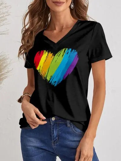 Heart V-Neck Dropped Shoulder T-Shirt - Image #1