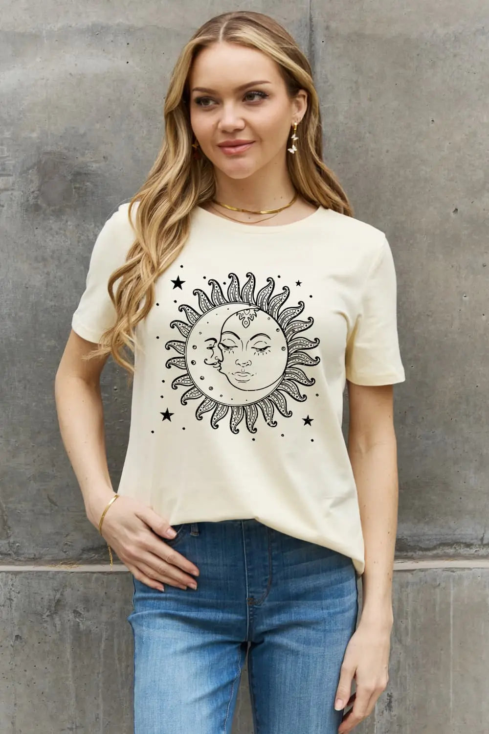 Simply Love Sun and Star Graphic Cotton Tee - Crystal Vibrations & Healing