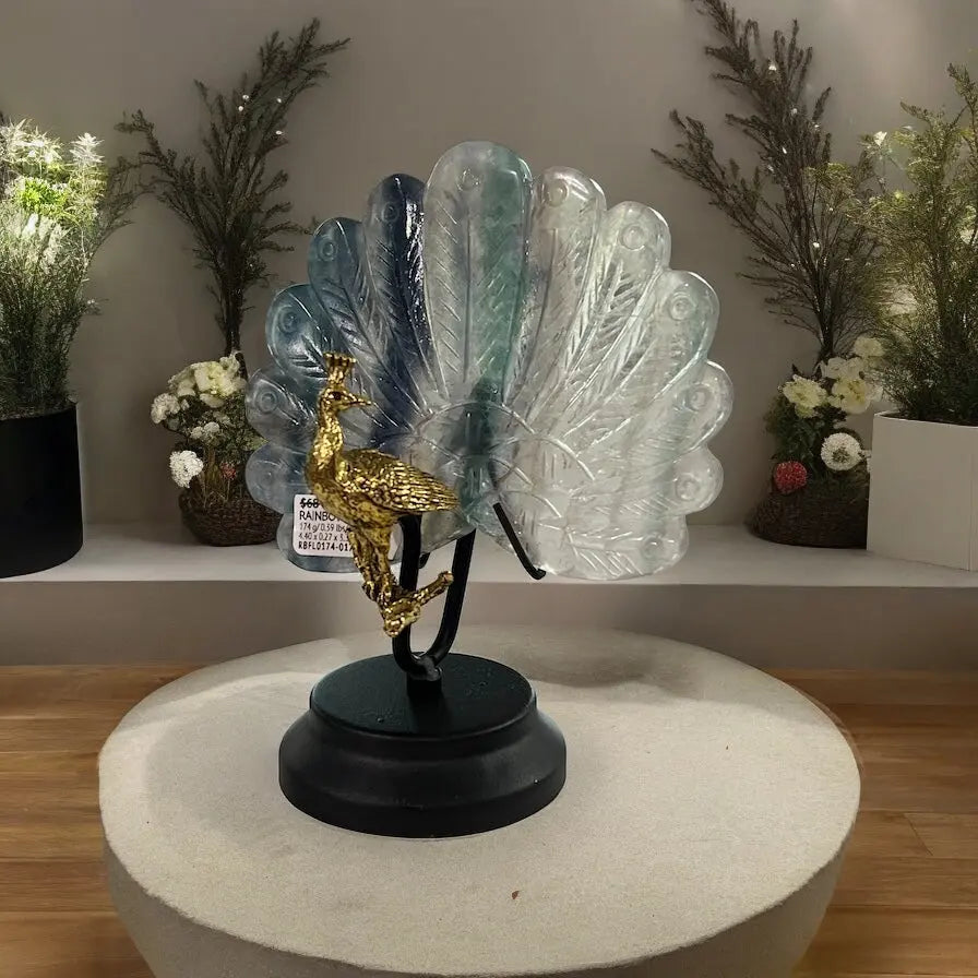 Rainbow Fluorite Peacock Carving - Image #1