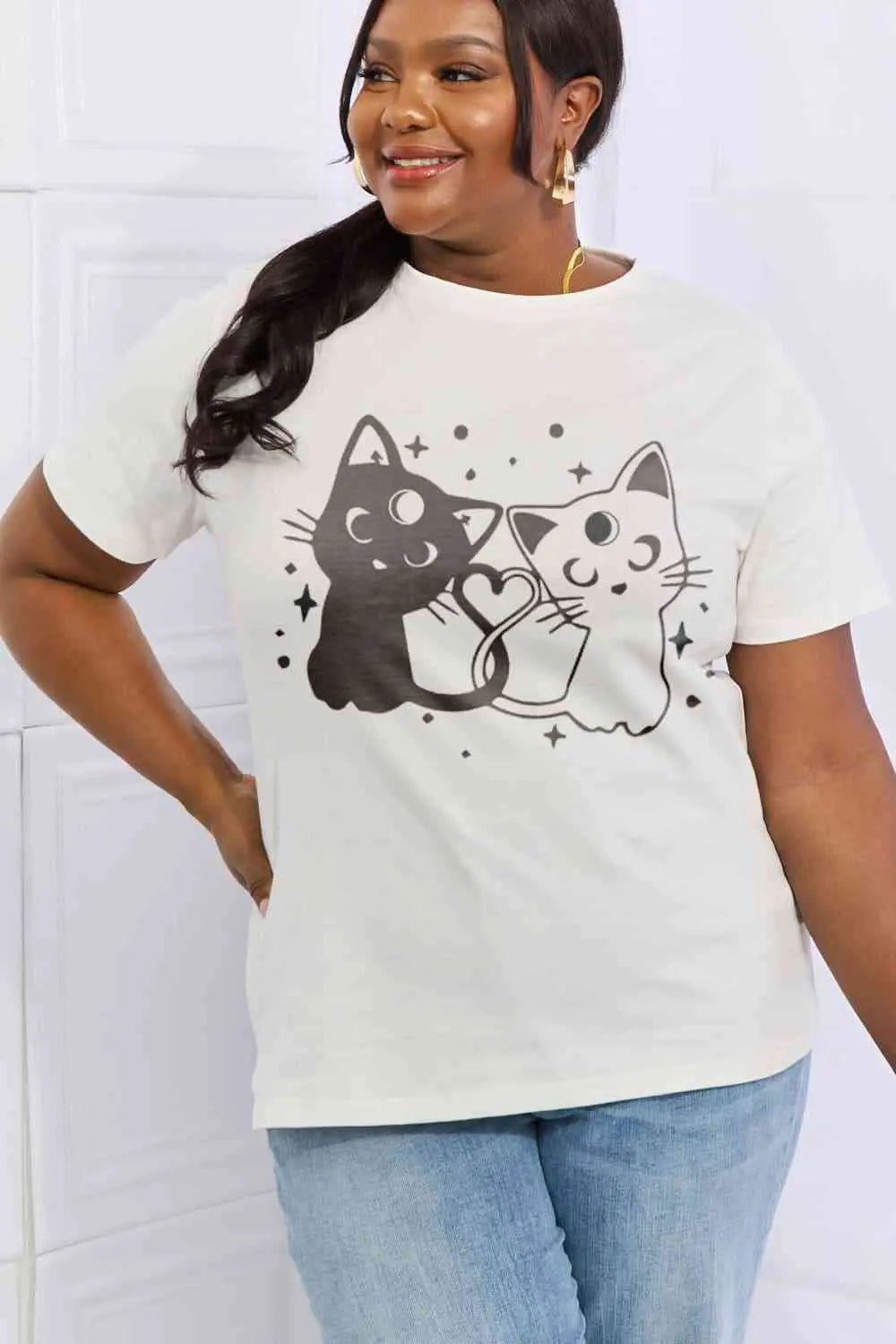 Simply Love Full Size Cats Graphic Cotton Tee - Image #5