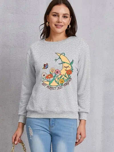 Graphic Round Neck Dropped Shoulder Sweatshirt - Image #7