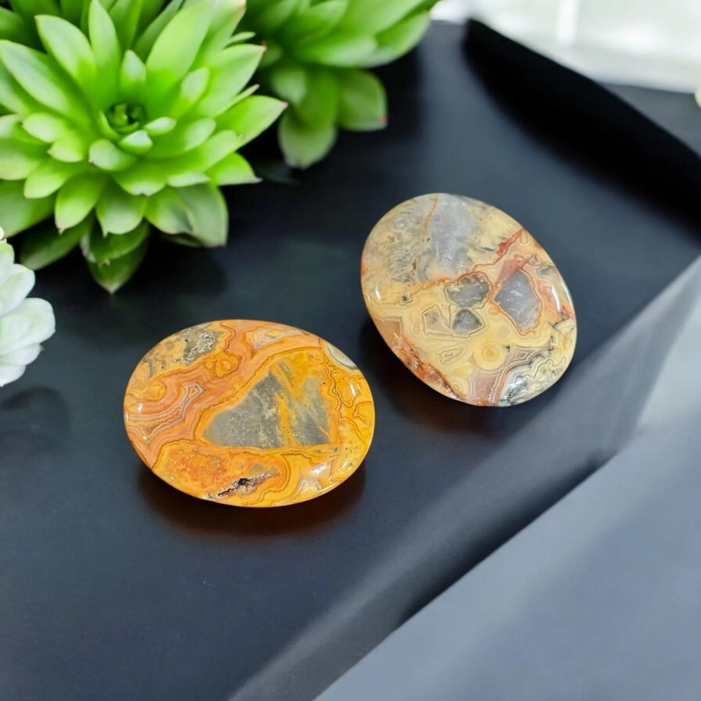 Yellow Crazy Lace AgatePalm Stone - Image #1