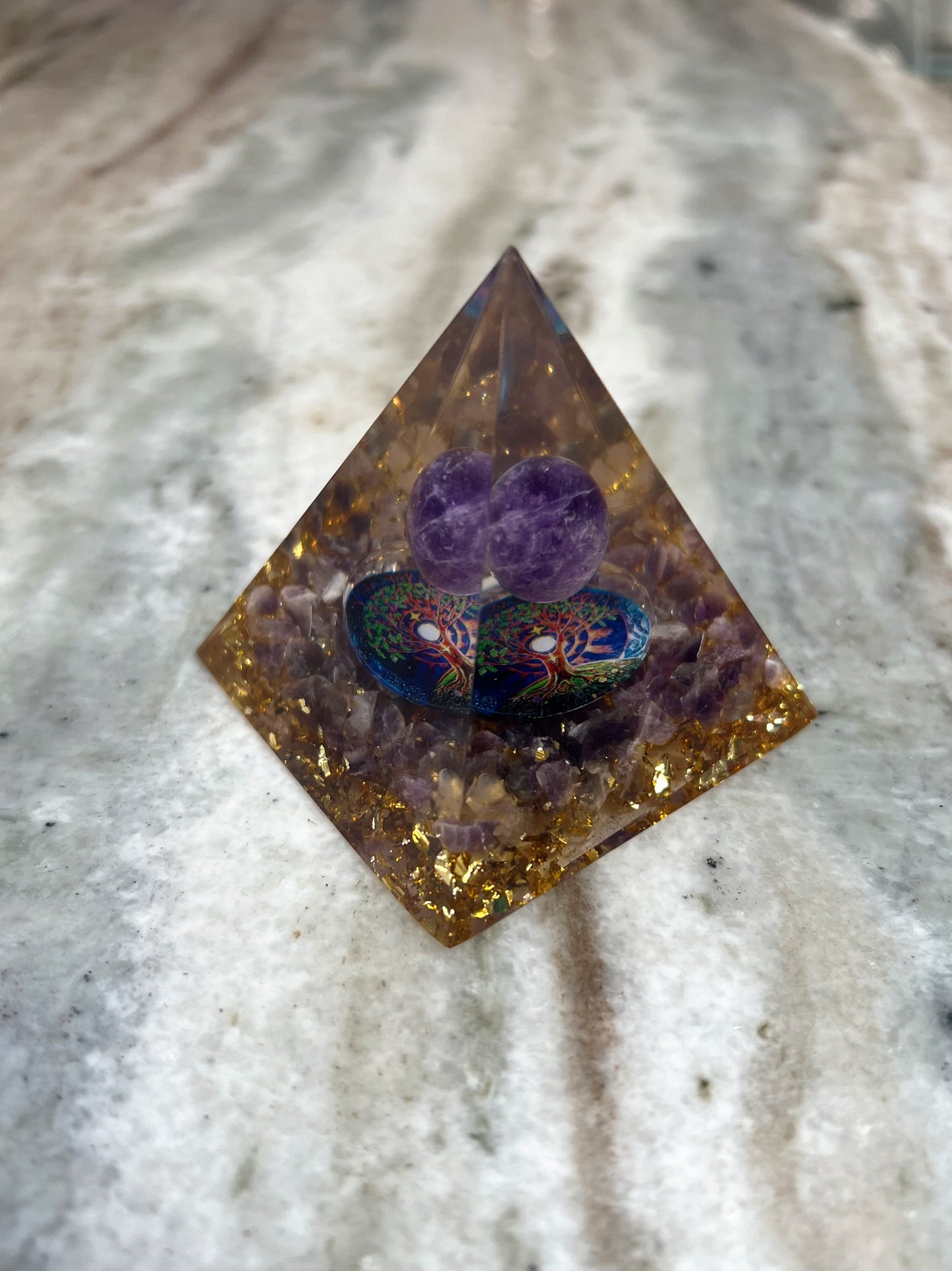 Amethyst Orgonite Pyramid - Crystal Vibrations & Healing