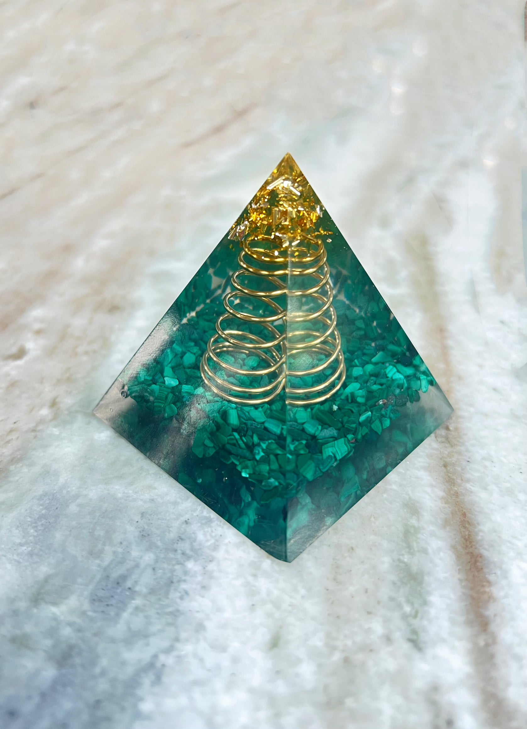 Malachite Orgonite Pyramid - Crystal Vibrations & Healing