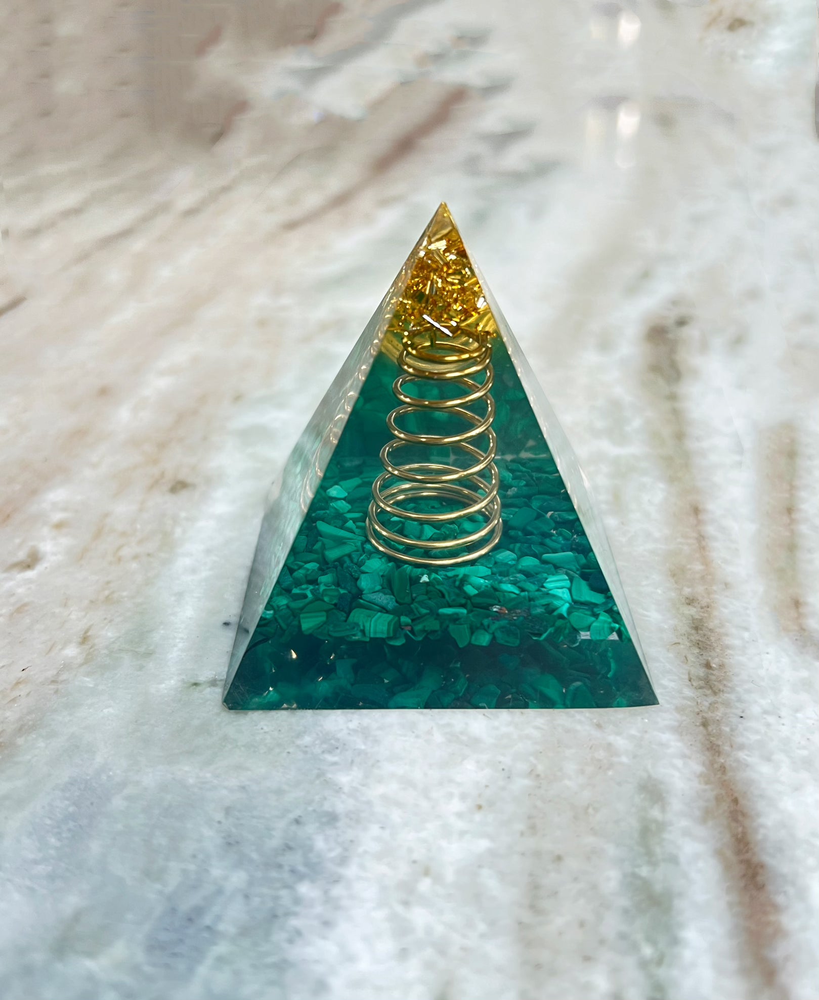 Malachite Orgonite Pyramid - Crystal Vibrations & Healing