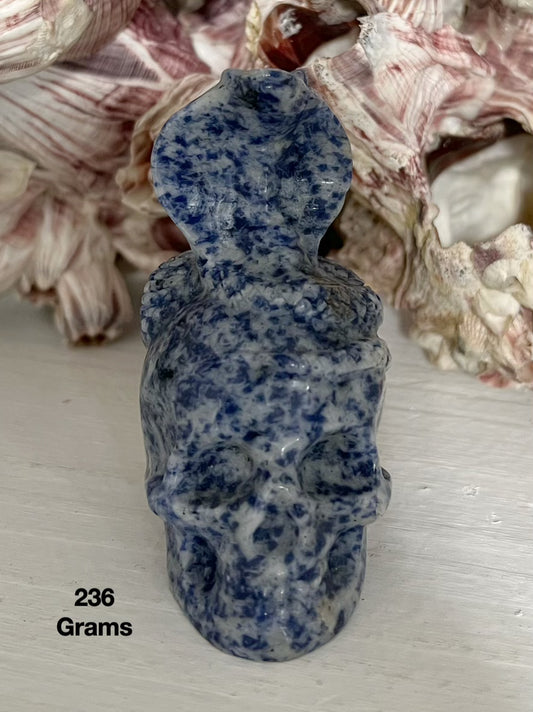 Blue Spot Jasper Skull with Cobra - Crystal Vibrations & Healing